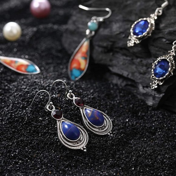 New 16 Pairs Crystal Drop Dangle Earrings Multi-shaped Quartz Stone Earrings - Picture 4 of 6